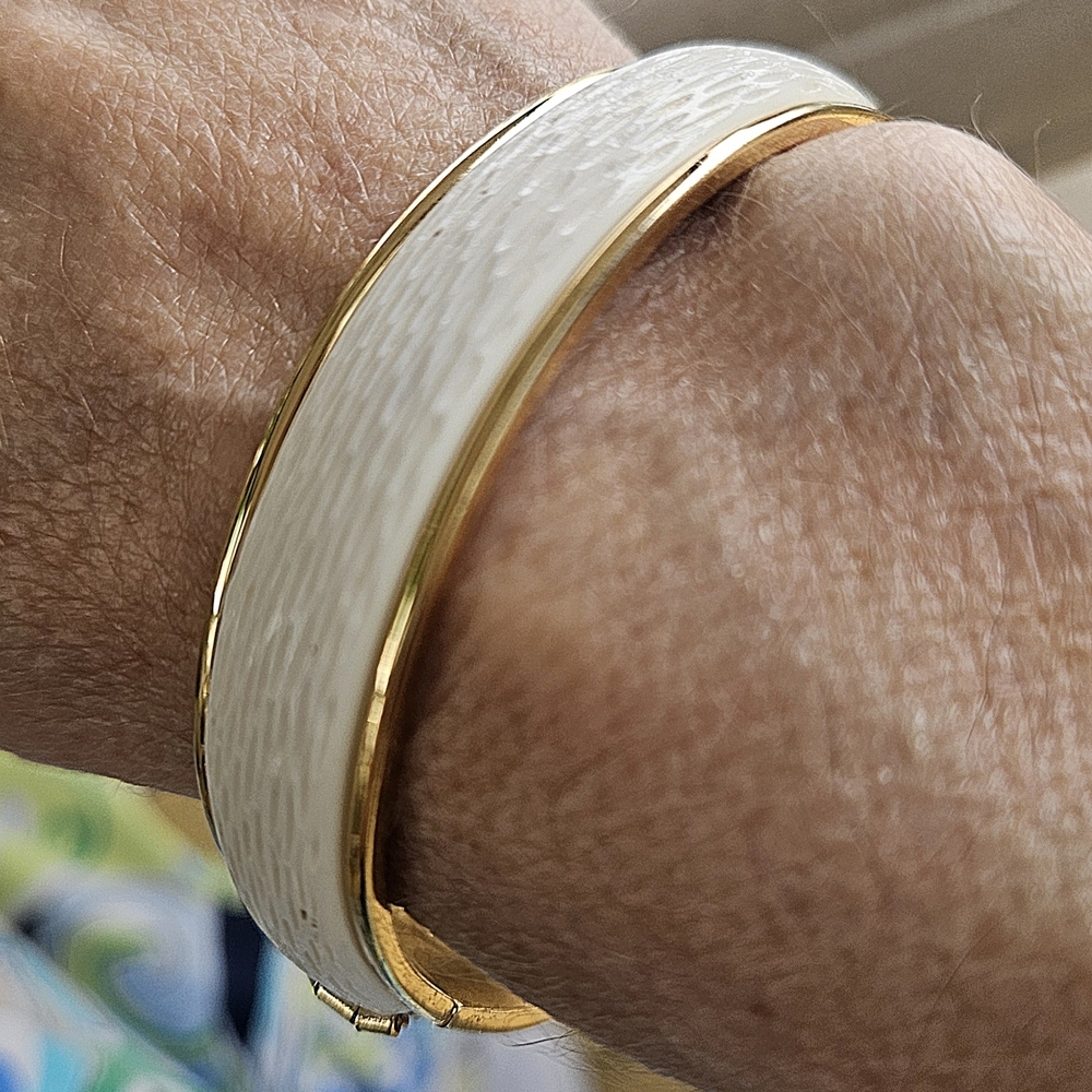 Monet Gold and White Bangle Bracelet - Picture 4 of 7